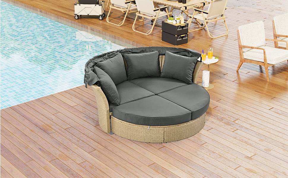 Convertible Grey Waterproof Rattan Outdoor Patio Daybed - Serenova - Omega Lifestyles