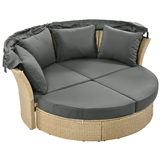 Convertible Grey Waterproof Rattan Outdoor Patio Daybed - Omega Lifestyles