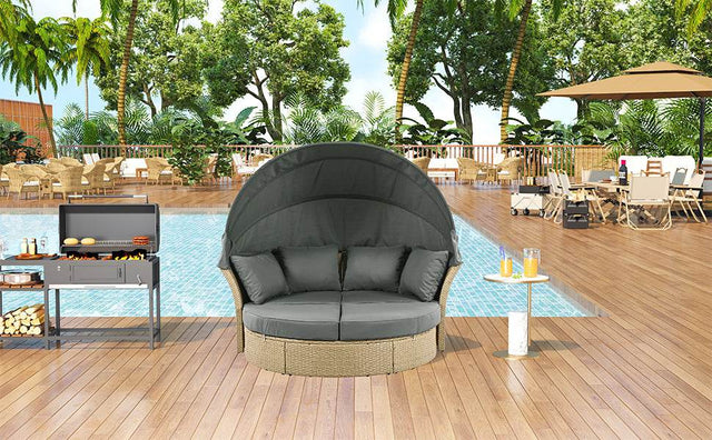 Convertible Grey Waterproof Rattan Outdoor Patio Daybed - Omega Lifestyles