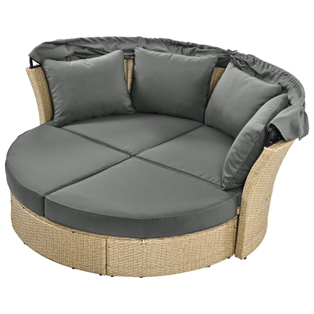 Convertible Grey Waterproof Rattan Outdoor Patio Daybed - Omega Lifestyles