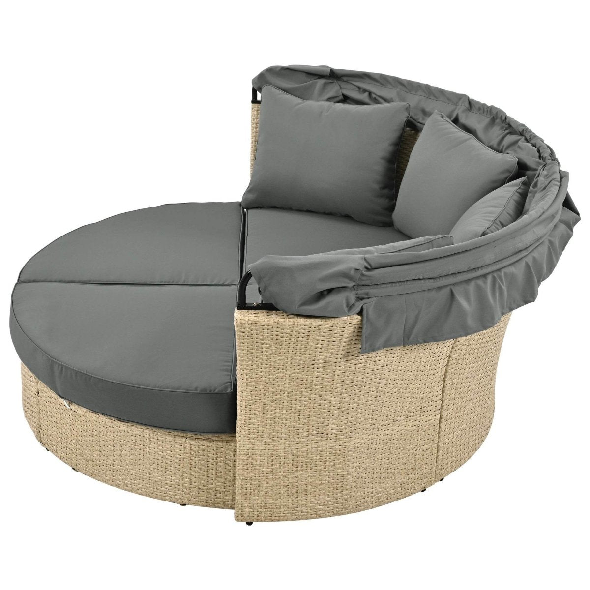 Convertible Grey Waterproof Rattan Outdoor Patio Daybed - Serenova - Omega Lifestyles