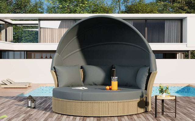 Convertible Grey Waterproof Rattan Outdoor Patio Daybed - Omega Lifestyles