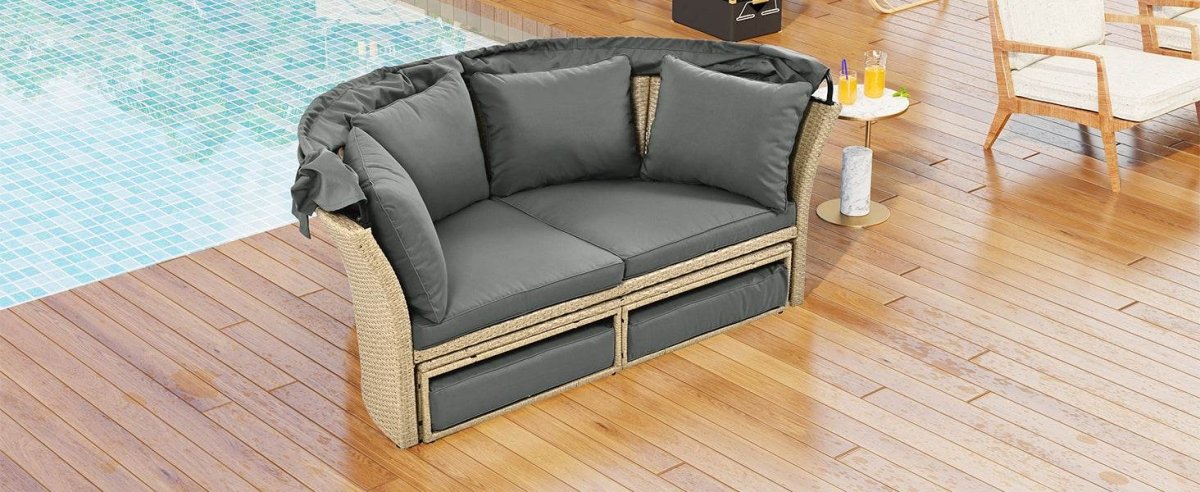 Convertible Grey Waterproof Rattan Outdoor Patio Daybed - Serenova - Omega Lifestyles