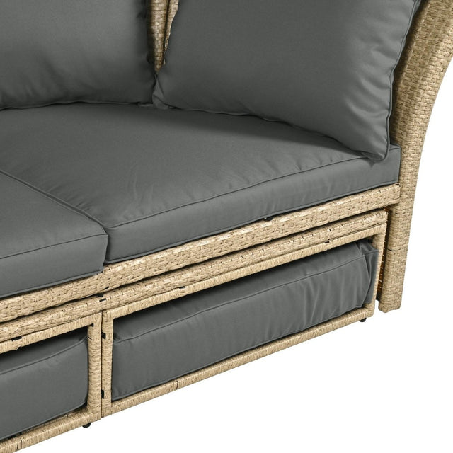 Convertible Grey Waterproof Rattan Outdoor Patio Daybed - Omega Lifestyles