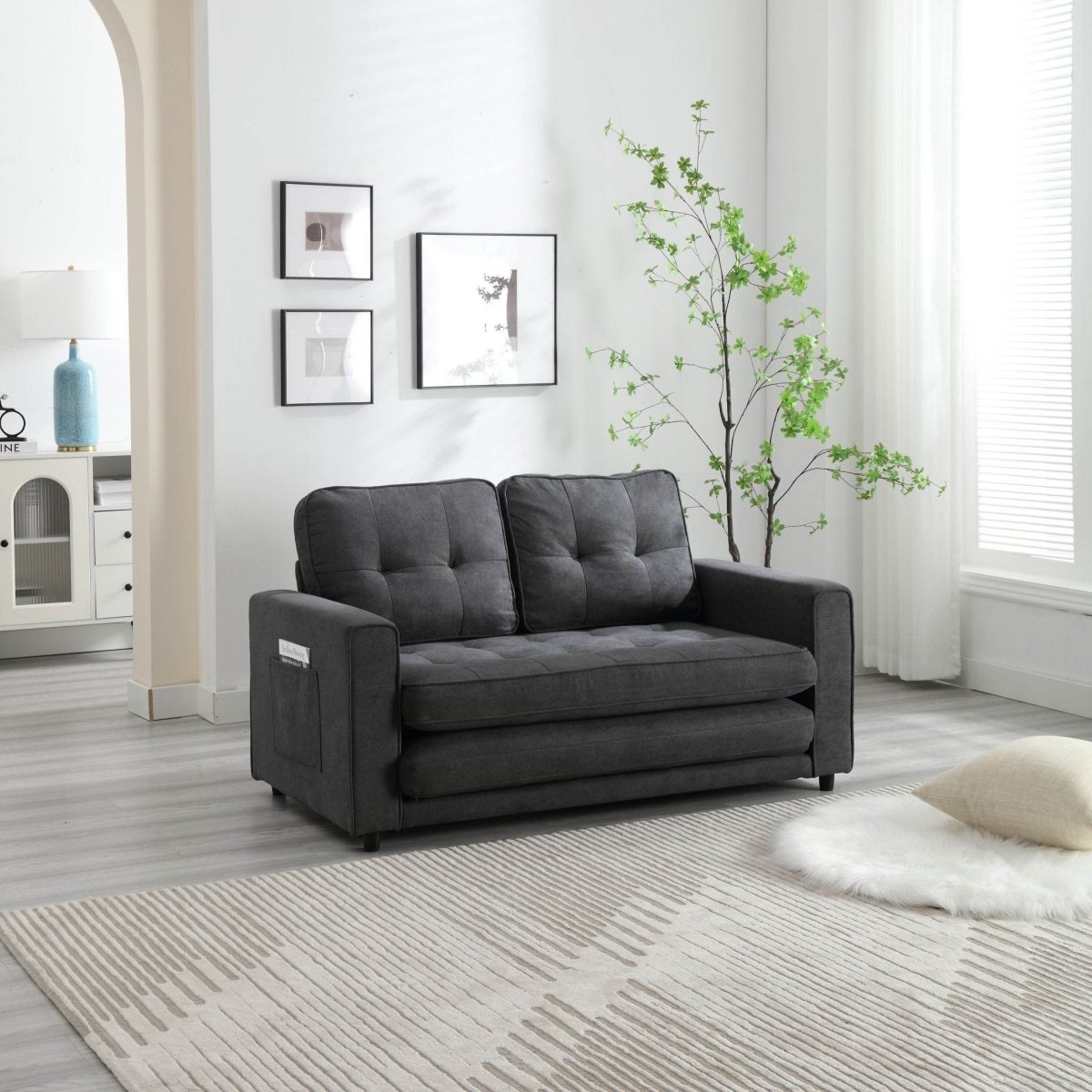 Convertible Velvet Futon Sofa Bed With Storage Pockets - Serenova - Omega Lifestyles