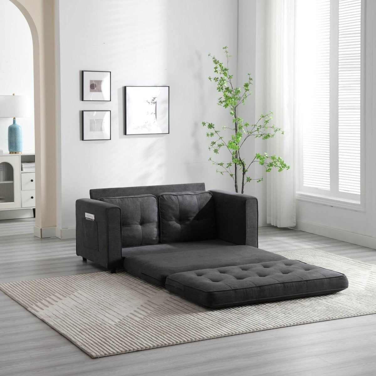 Convertible Velvet Futon Sofa Bed With Storage Pockets - Serenova - Omega Lifestyles