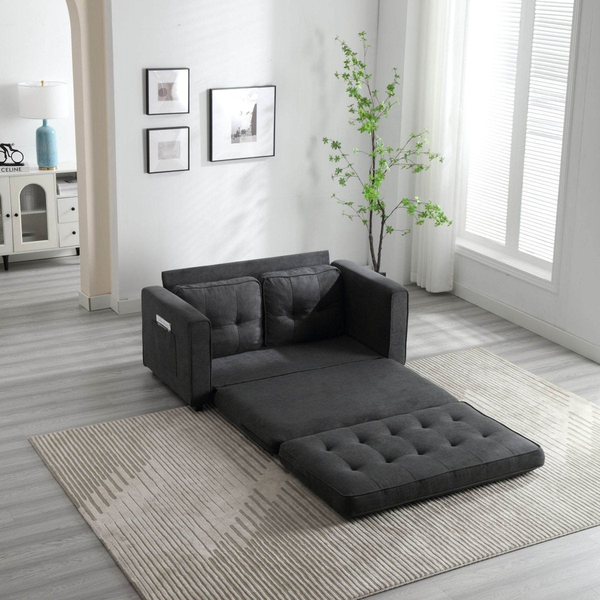 Convertible Velvet Futon Sofa Bed With Storage Pockets - Serenova - Omega Lifestyles