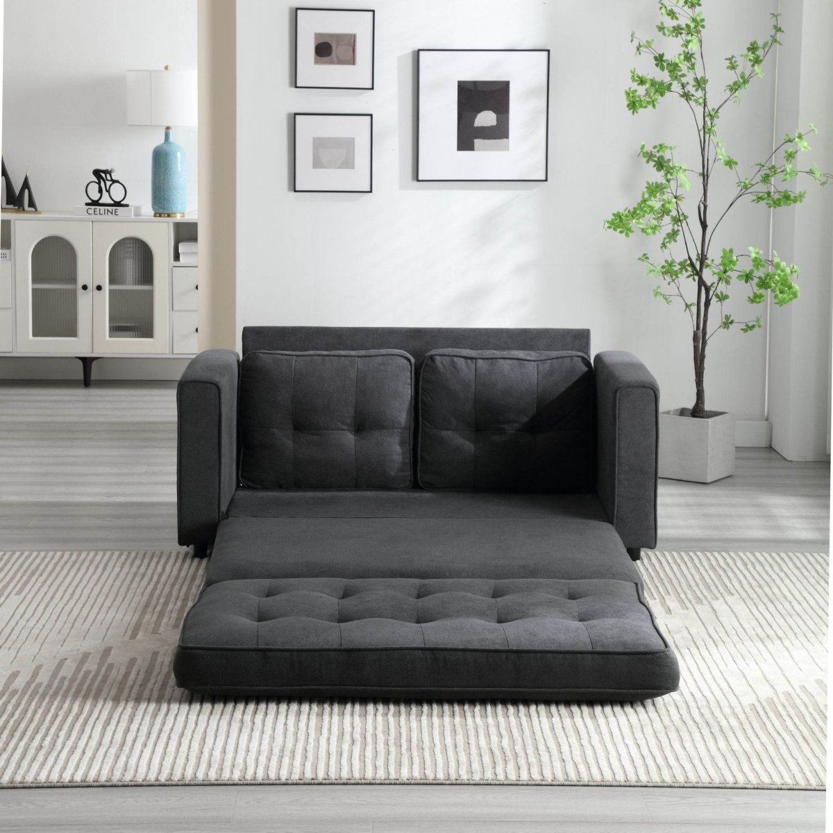 Convertible Velvet Futon Sofa Bed With Storage Pockets - Serenova - Omega Lifestyles