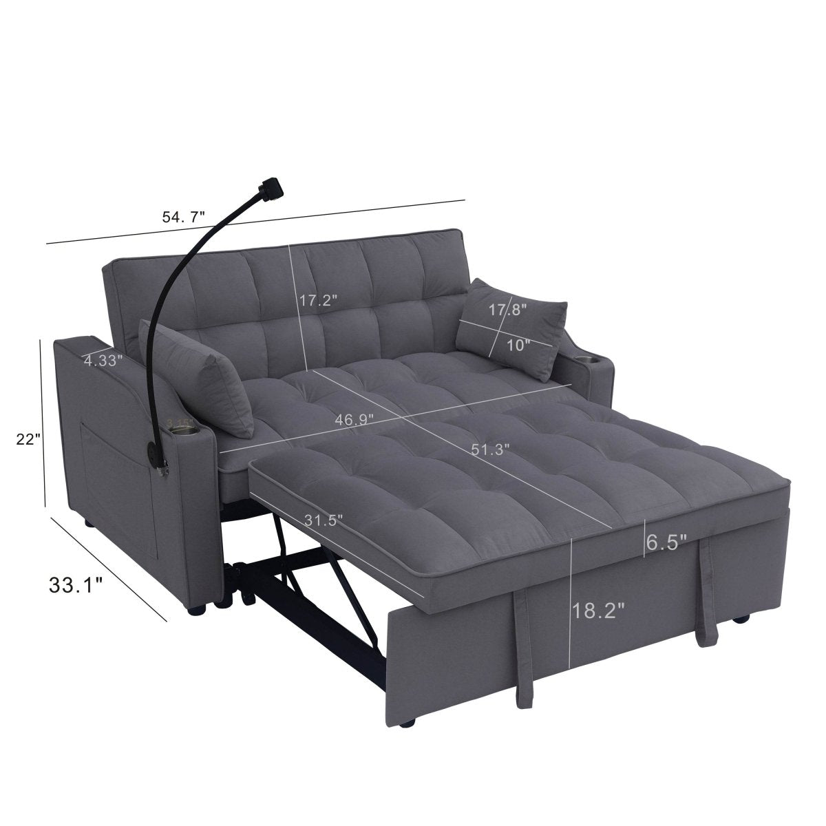 Convertible Velvet Sofa Bed With USB Ports And Trundle - Sleep Galleria