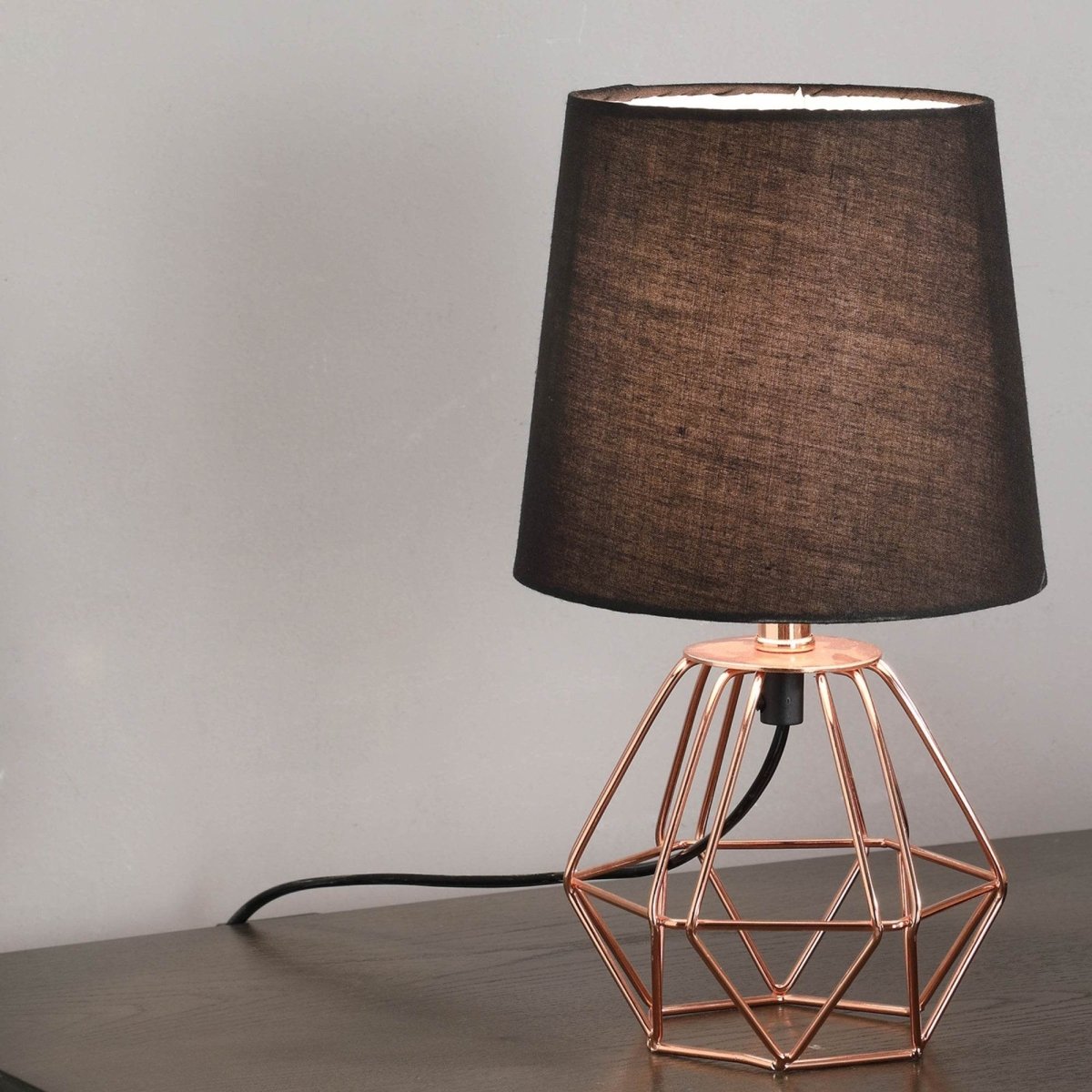 Copper Metal Geometric Table Lamp With Black Shade - Sleep Galleria