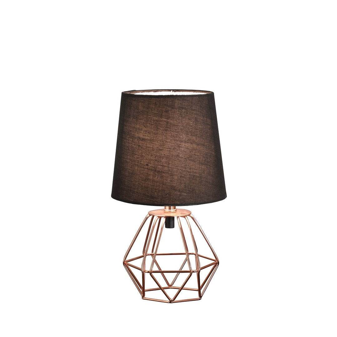 Copper Metal Geometric Table Lamp With Black Shade - Sleep Galleria