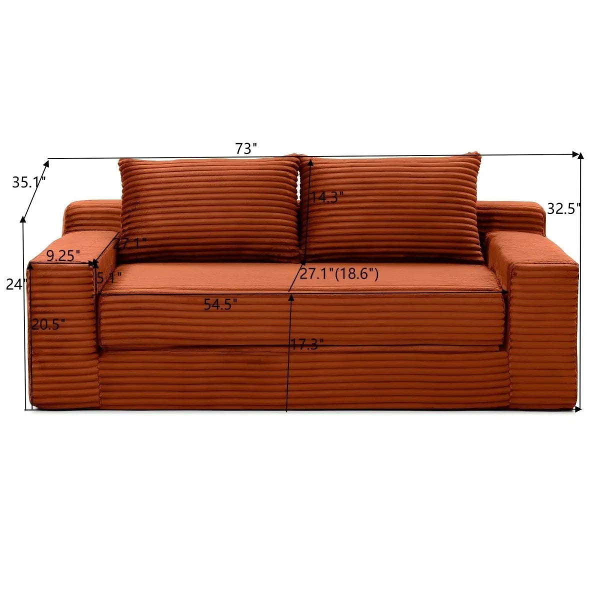 Corduroy Convertible Pull-Out Memory Foam Loveseat Sofa - Omega Lifestyles