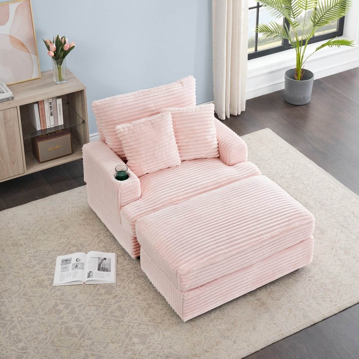 Corduroy Spring Upholstered Armchair And Ottoman Set - Sleep Galleria