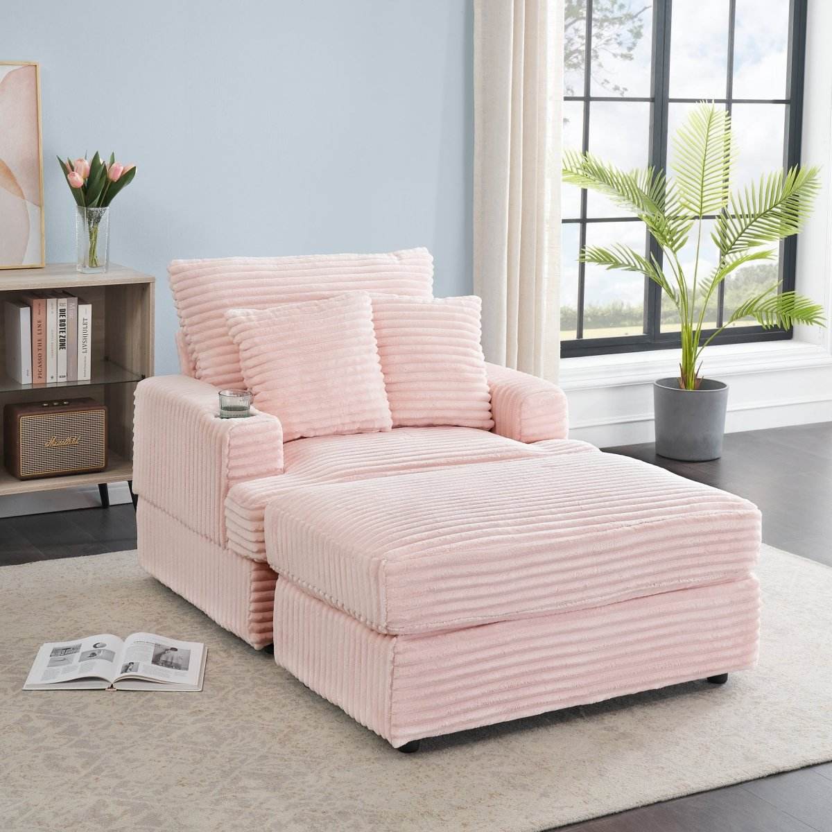 Corduroy Spring Upholstered Armchair And Ottoman Set - Sleep Galleria