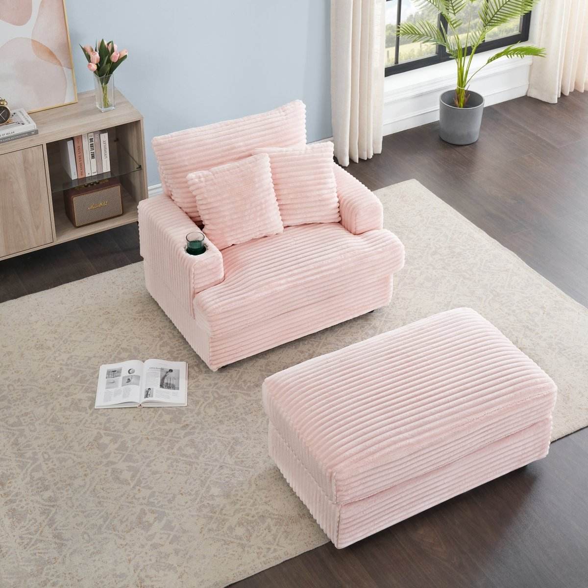 Corduroy Spring Upholstered Armchair And Ottoman Set - Sleep Galleria