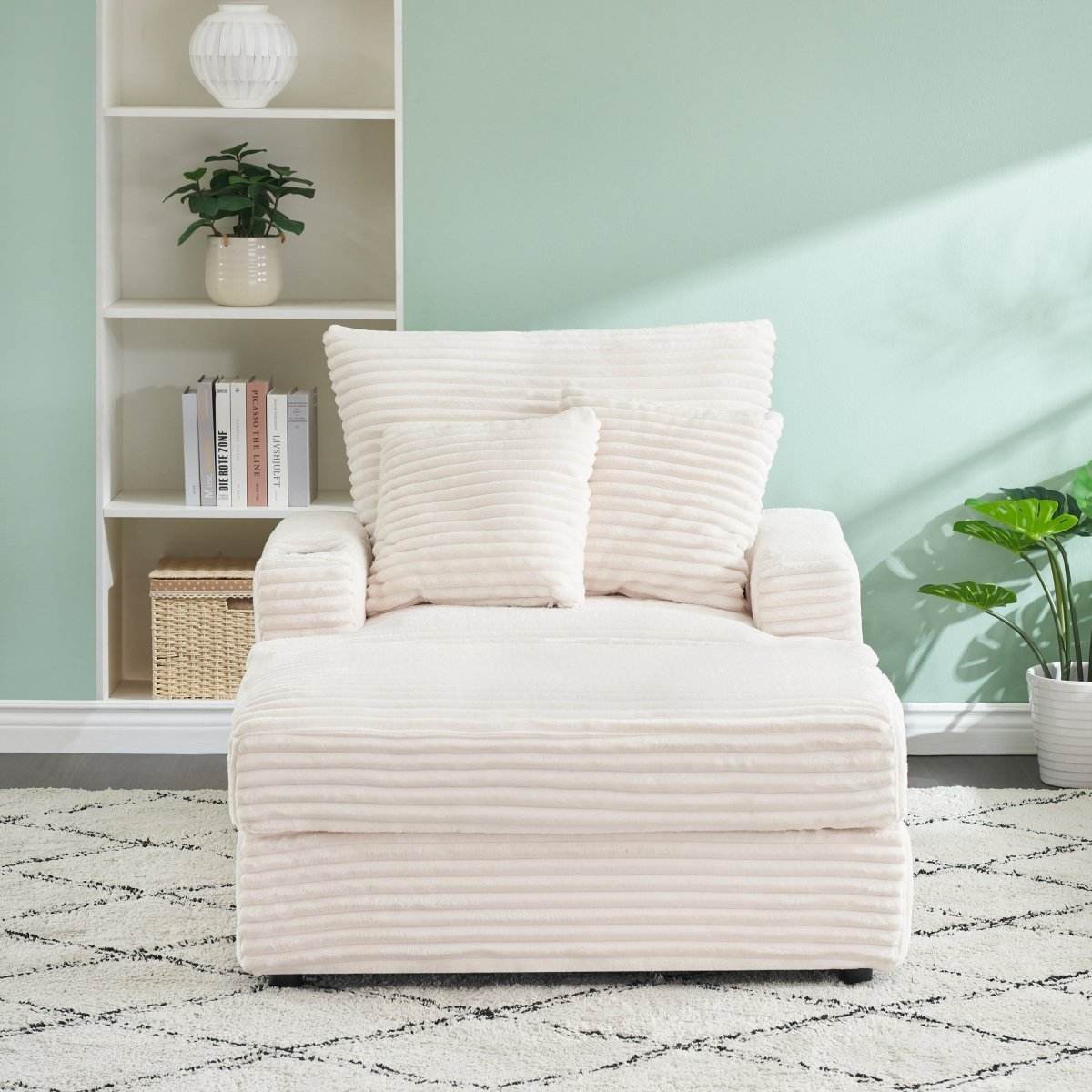 Corduroy Upholstered Reclining Armchair With Ottoman Set - Sleep Galleria