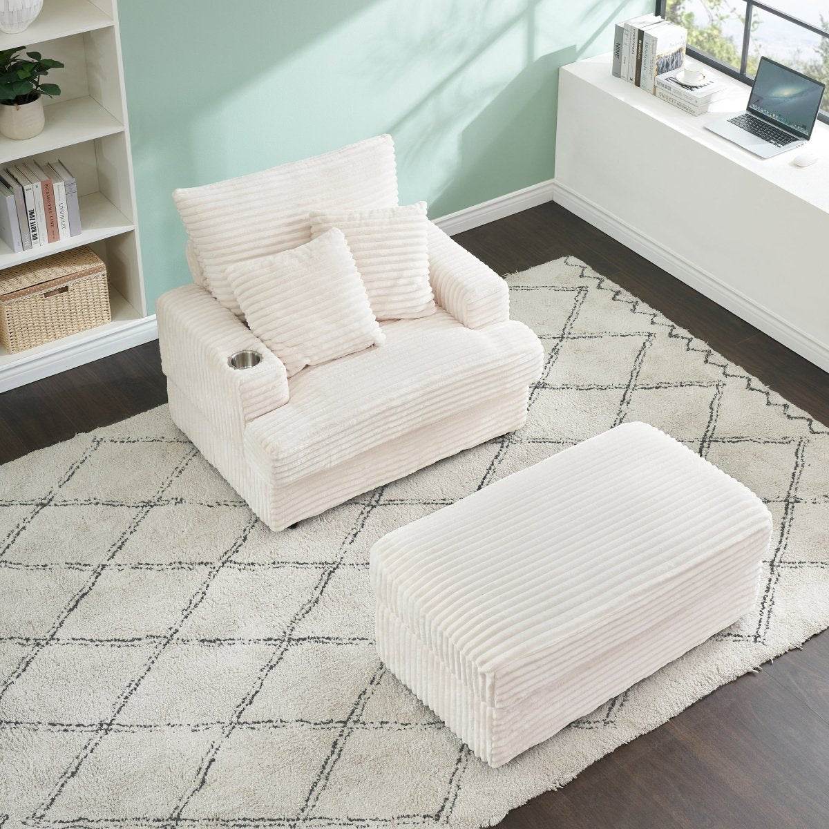 Corduroy Upholstered Reclining Armchair With Ottoman Set - Sleep Galleria