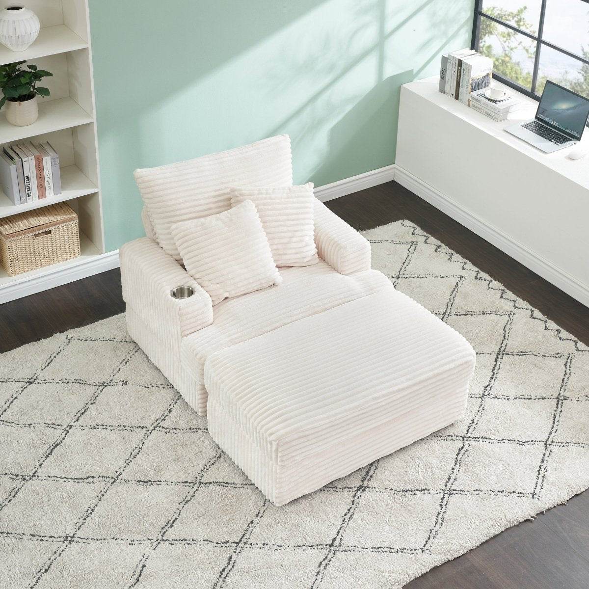 Corduroy Upholstered Reclining Armchair With Ottoman Set - Sleep Galleria