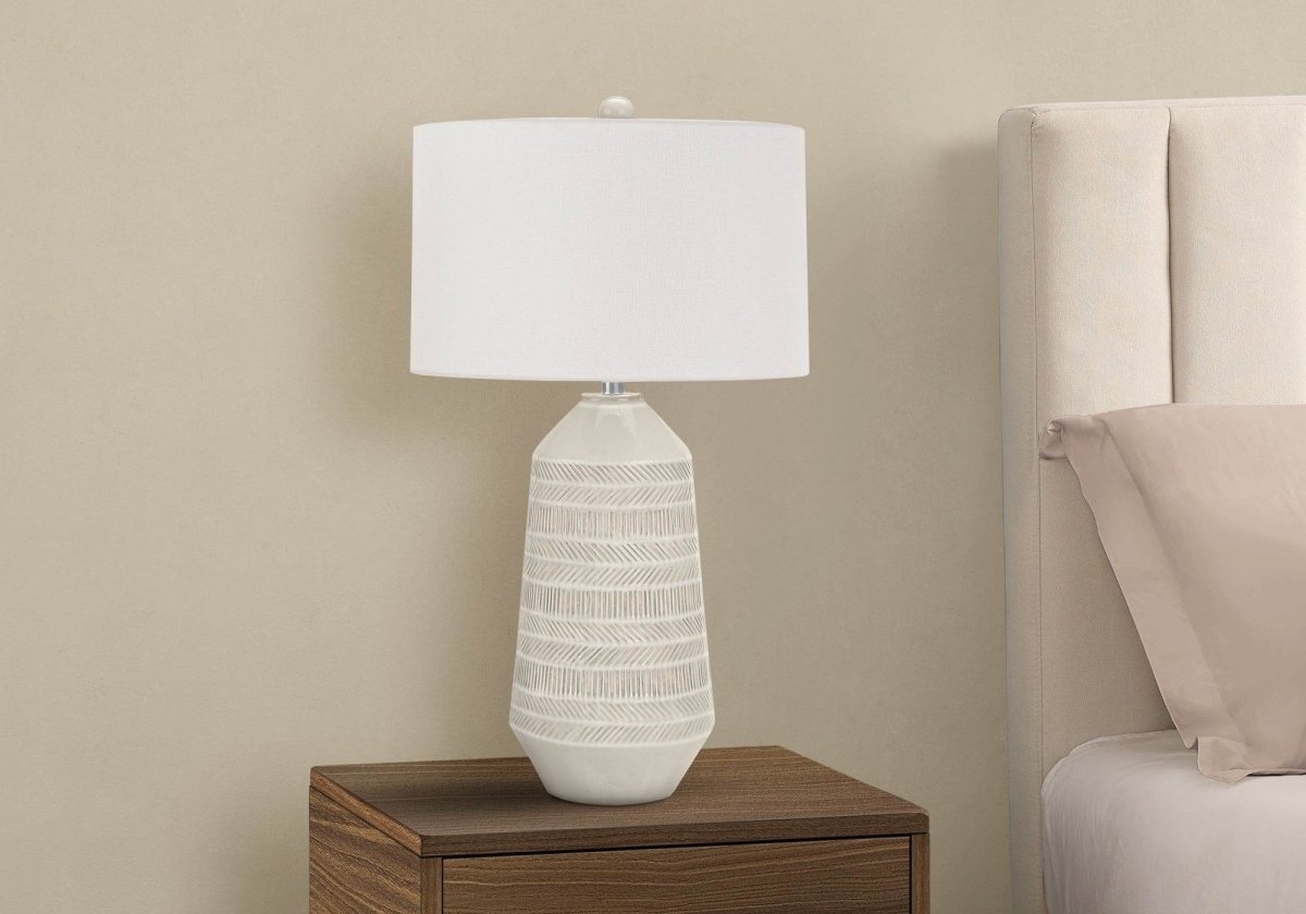 Cream Ceramic Contemporary Table Lamp With Ivory Shade - Sleep Galleria