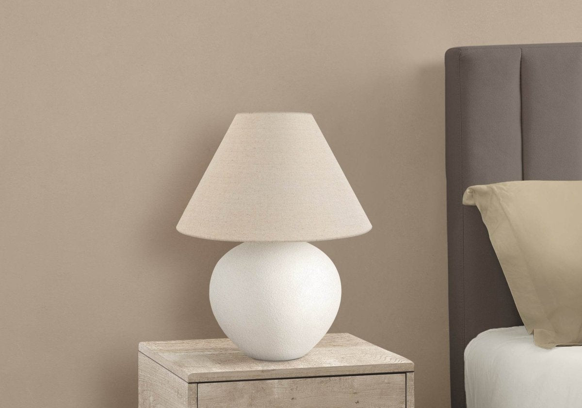 Cream Ceramic Globe Table Lamp With Linen Shade - Sleep Galleria