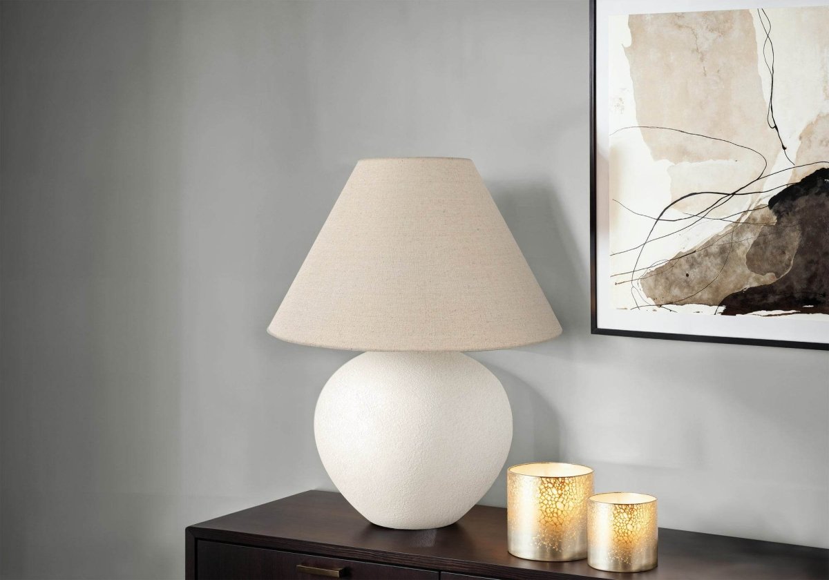 Cream Ceramic Globe Table Lamp With Linen Shade - Sleep Galleria