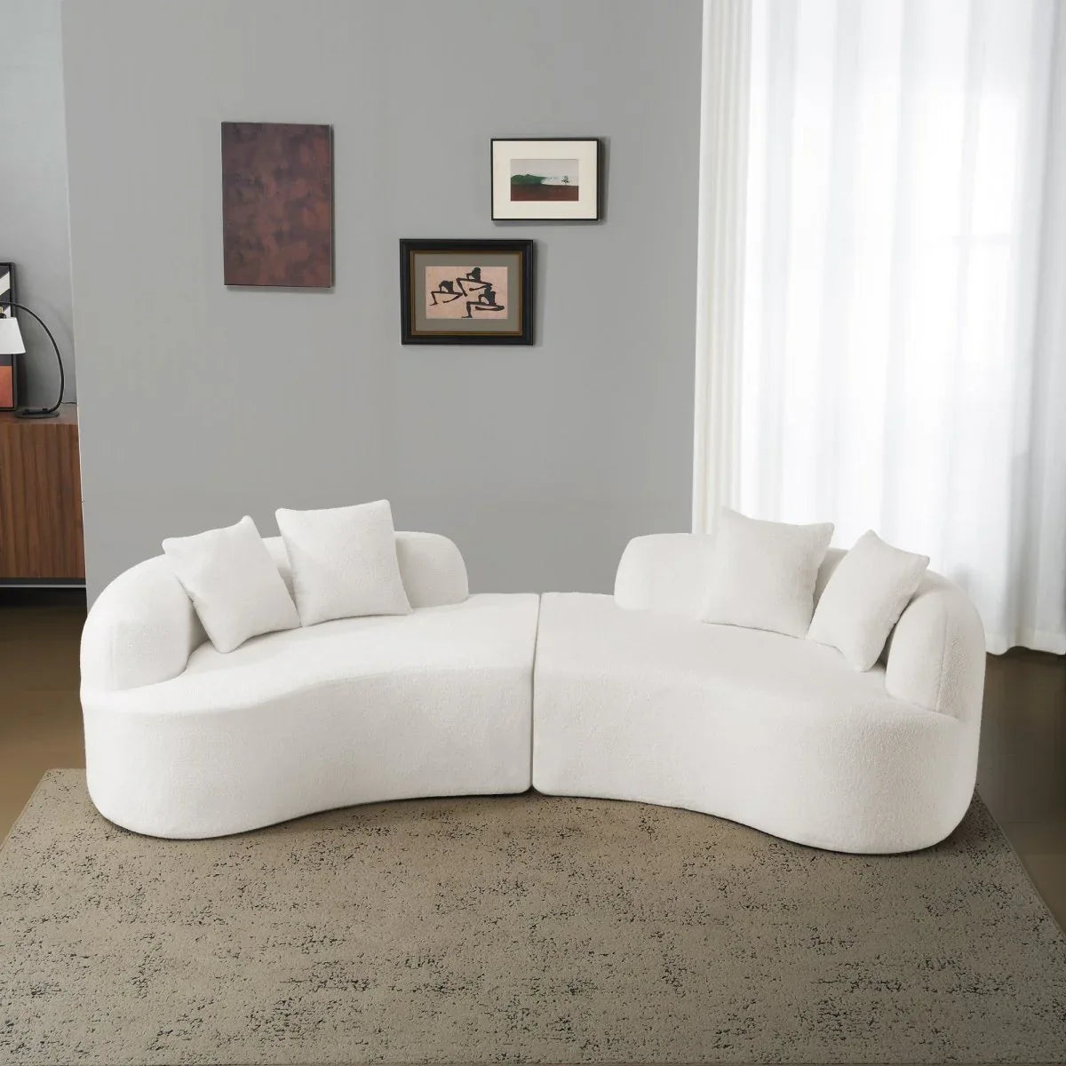 Curved 4-Seater White Teddy Velvet Foam Sofa - Omega Lifestyles