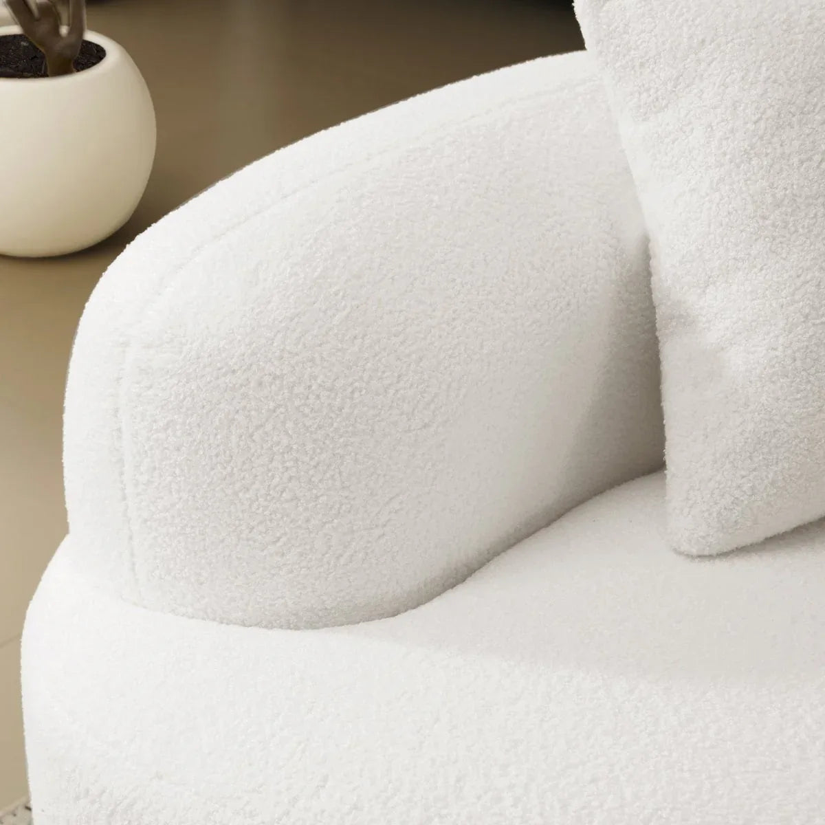 Curved 4-Seater White Teddy Velvet Foam Sofa - Omega Lifestyles
