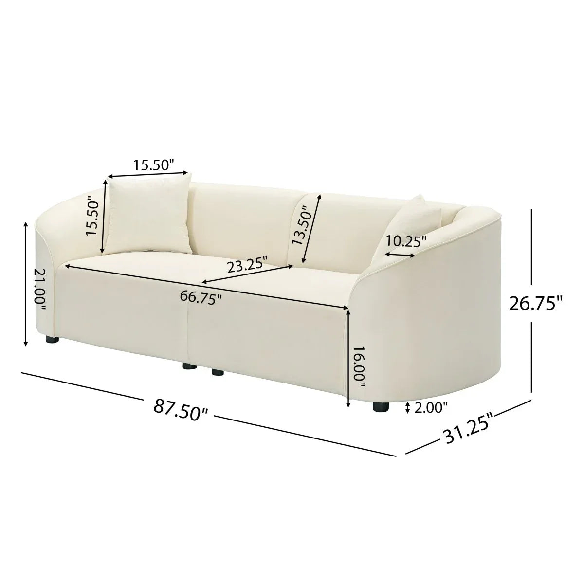 Curved Velvet 3-Seat Contemporary Sofa - Omega Lifestyles