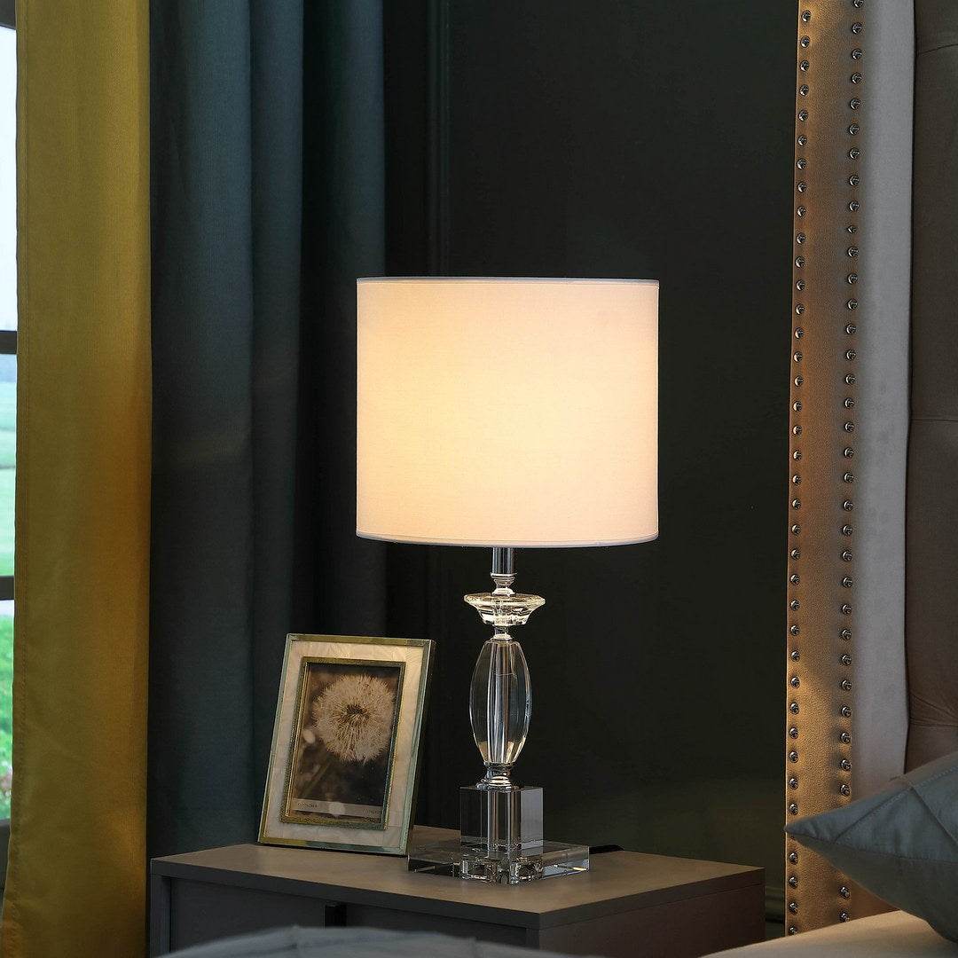 Cut Crystal Modern Table Lamp With Cotton Linen Shade - Sleep Galleria