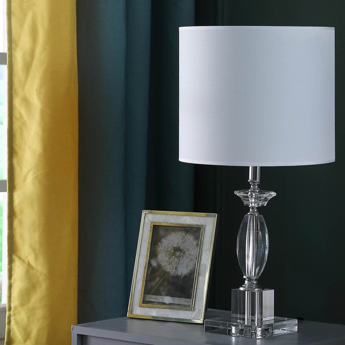 Cut Crystal Modern Table Lamp With Cotton Linen Shade - Sleep Galleria