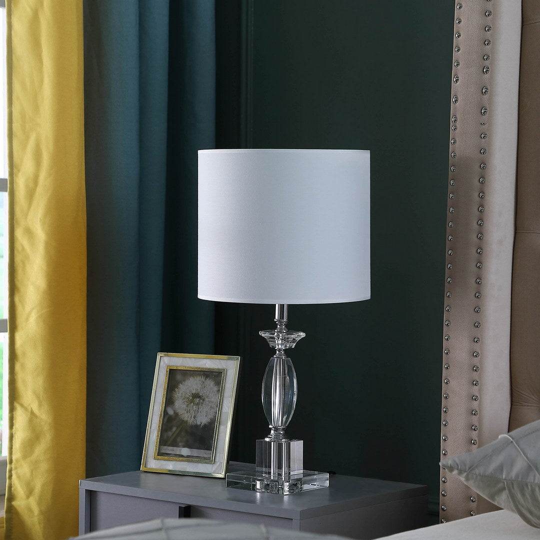 Cut Crystal Modern Table Lamp With Cotton Linen Shade - Sleep Galleria