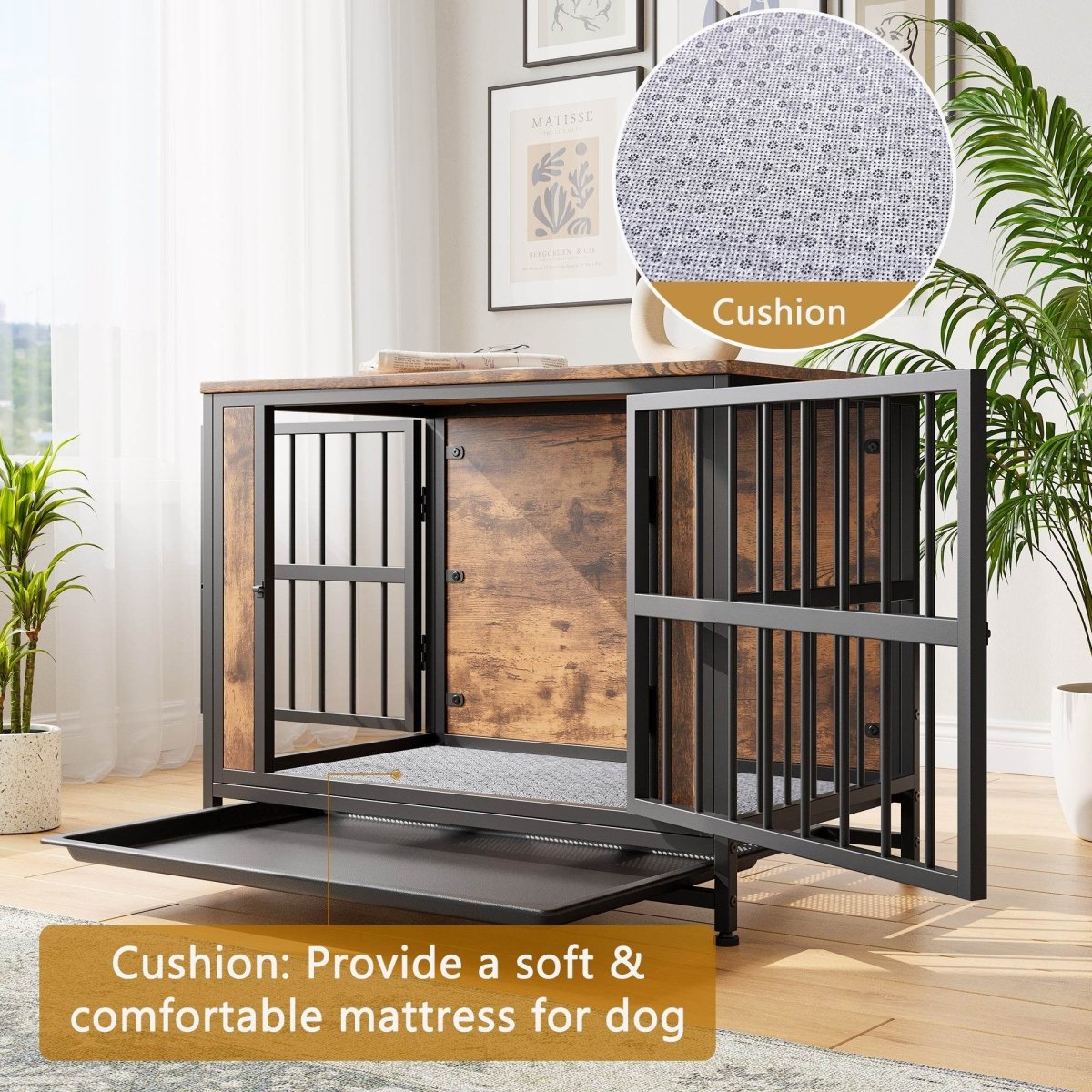 Decorative MDF Metal Dog Crate Furniture With Cushion - Sleep Galleria