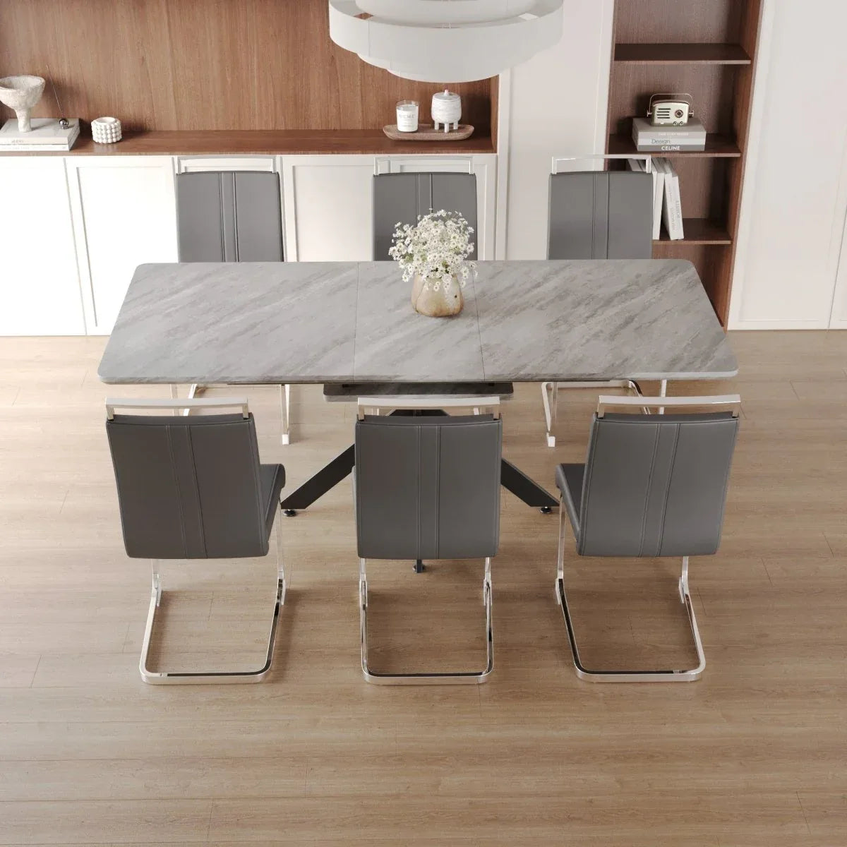Elegant Extendable MDF Metal Dining Table With Chairs Set - Omega Lifestyles