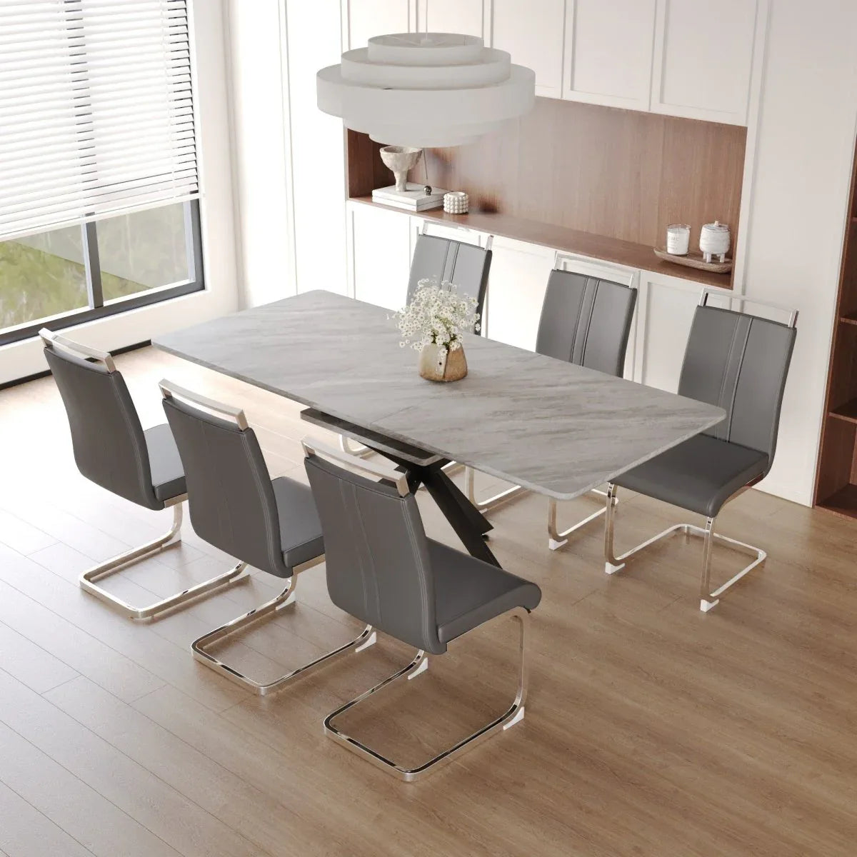 Elegant Extendable MDF Metal Dining Table With Chairs Set - Omega Lifestyles