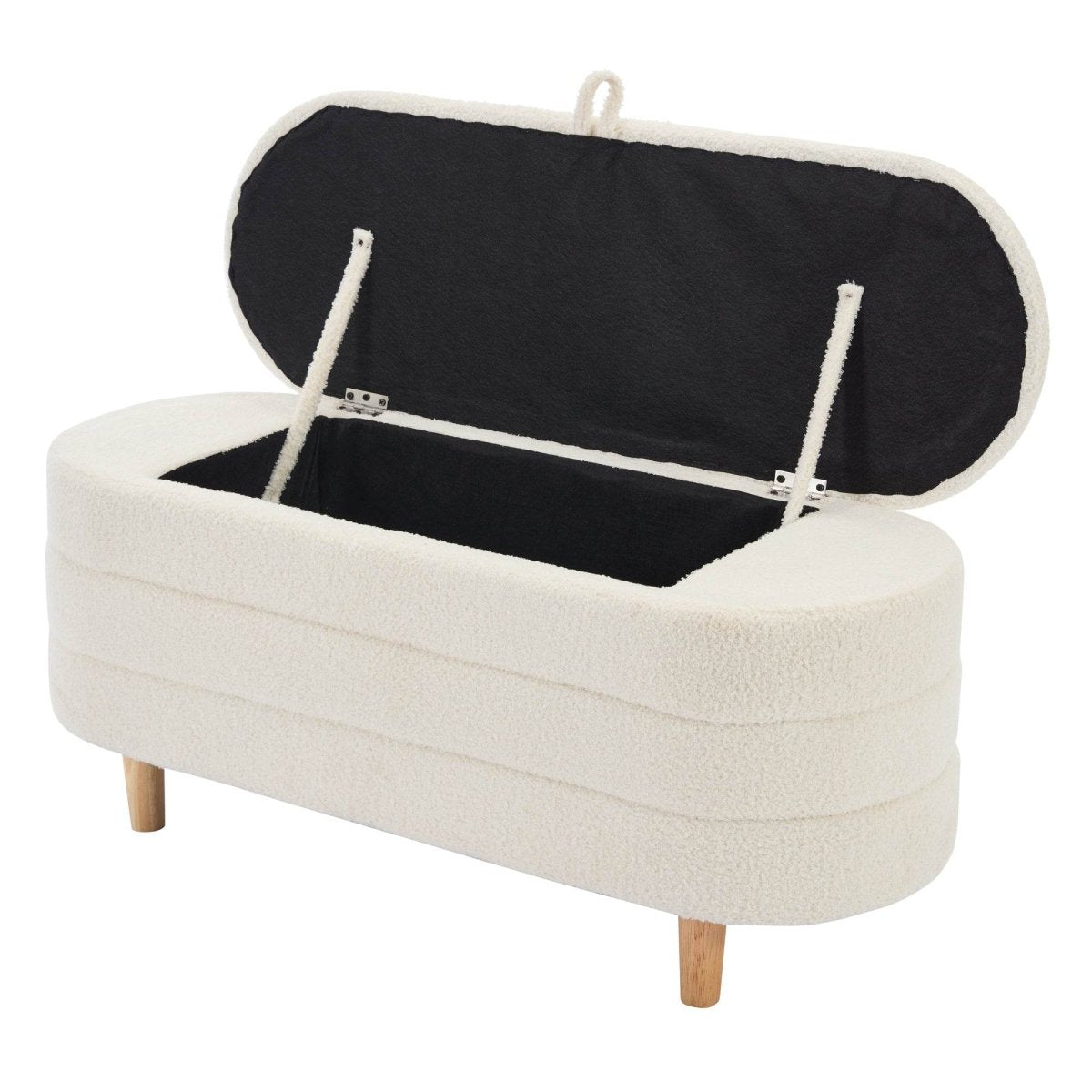Elegant Upholstered Sherpa Fabric Storage Ottoman Bench - Omega Lifestyles