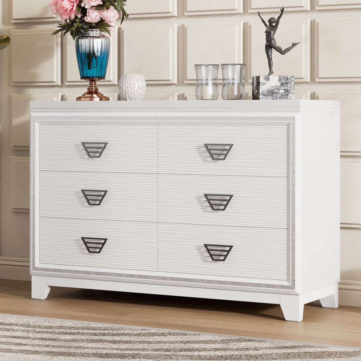 Elegant White MDF Metal 6-Drawer Storage Dresser - Sleep Galleria