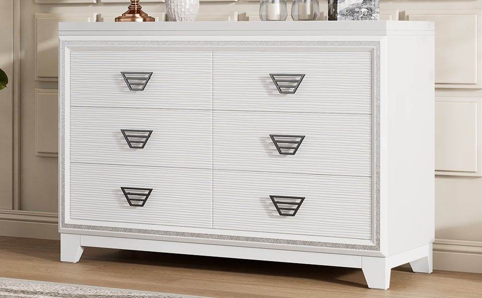 Elegant White MDF Metal 6-Drawer Storage Dresser - Sleep Galleria