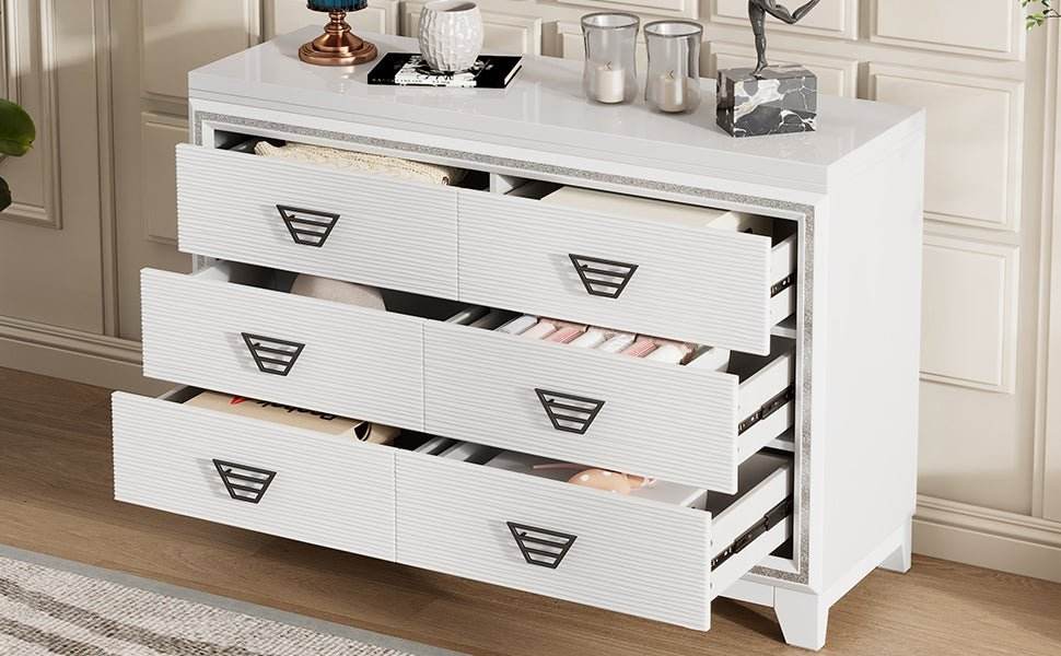 Elegant White MDF Metal 6-Drawer Storage Dresser - Sleep Galleria
