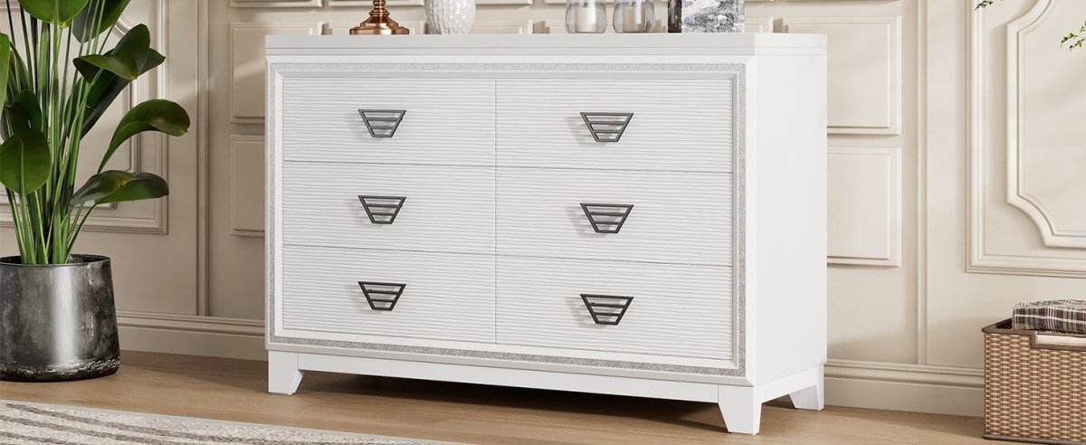 Elegant White MDF Metal 6-Drawer Storage Dresser - Sleep Galleria