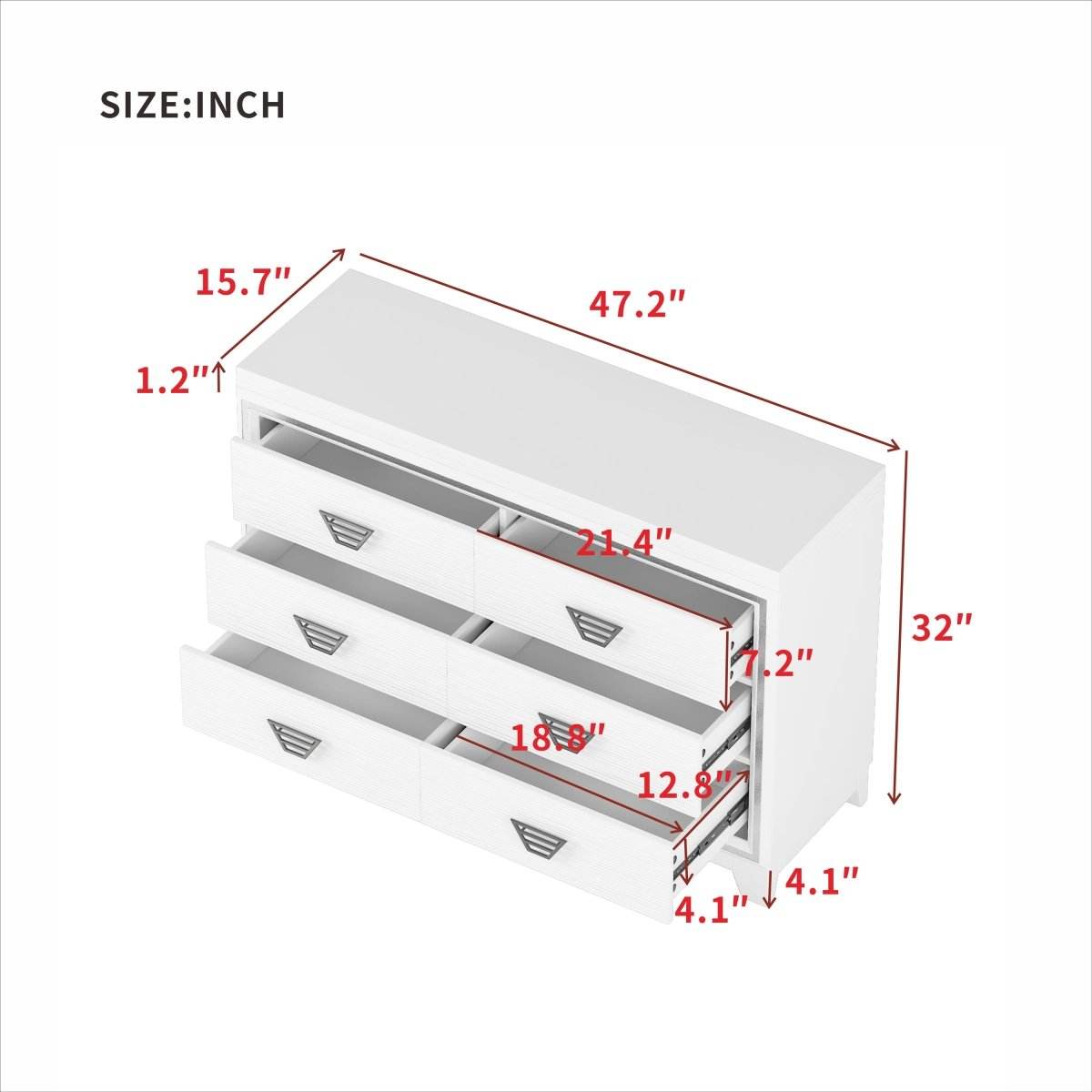 Elegant White MDF Metal 6-Drawer Storage Dresser - Sleep Galleria