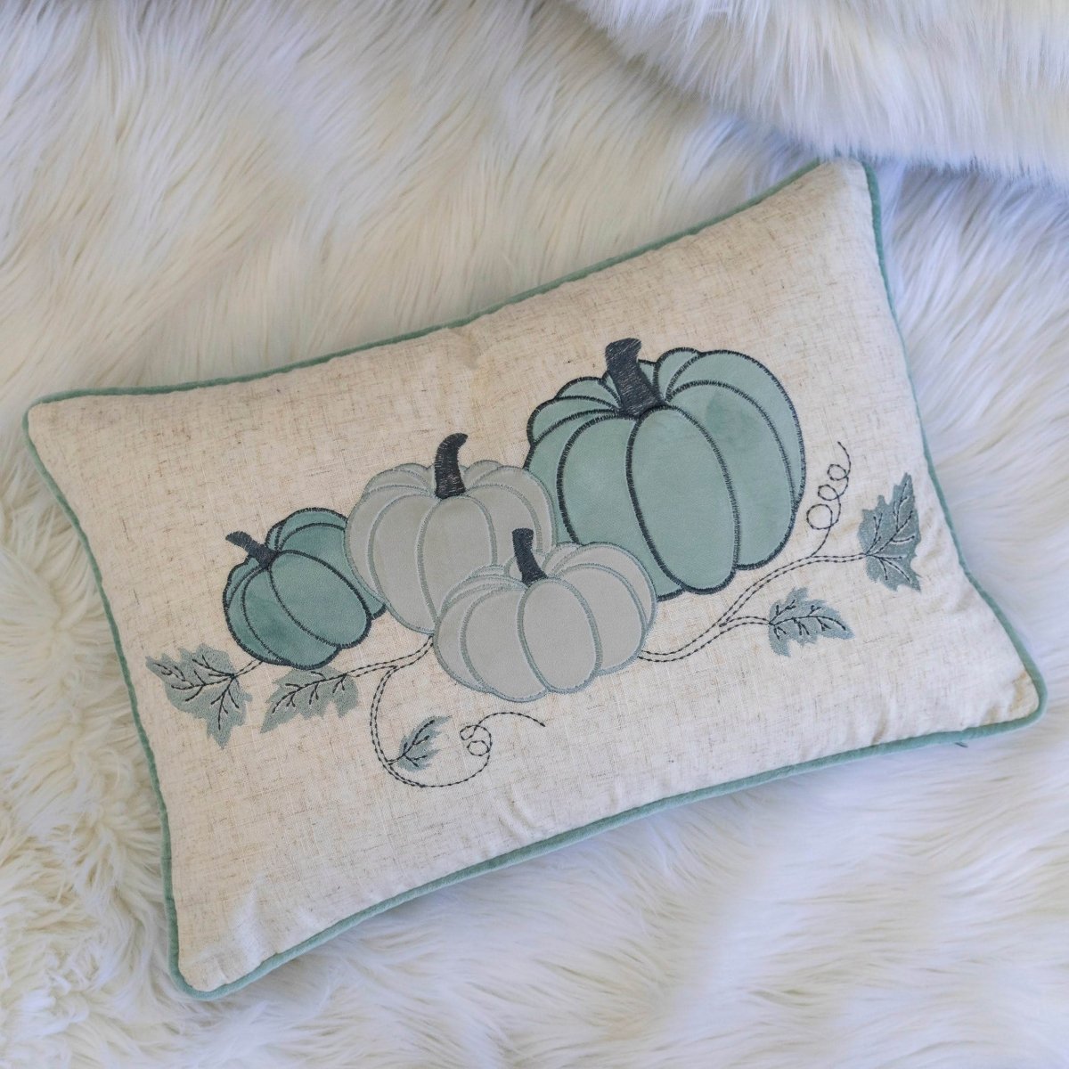 Embroidered Pumpkin Lumbar Throw Pillow Misty Blue - Serenova - Omega Lifestyles