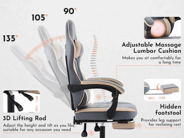 Ergonomic Leather Gaming Chair With Massage Lumbar Support - Omega Lifestyles