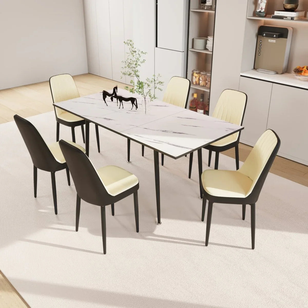 Expandable MDF Dining Table And Six PU Cushioned Chairs Set - Omega Lifestyles