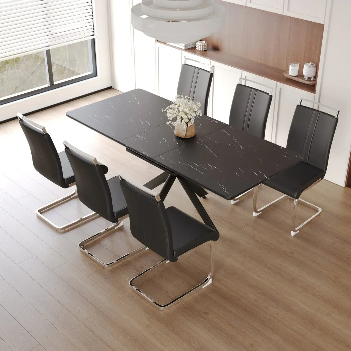 Expandable MDF Dining Table Set With Cushioned Chairs - Omega Lifestyles