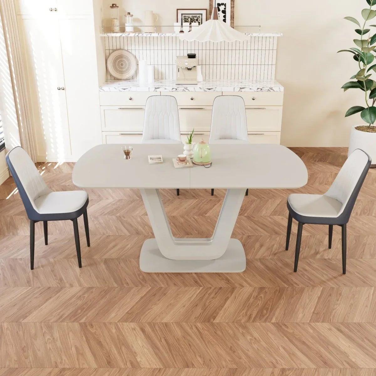 Expandable MDF Dining Table Set With Four Padded PU Chairs - Omega Lifestyles