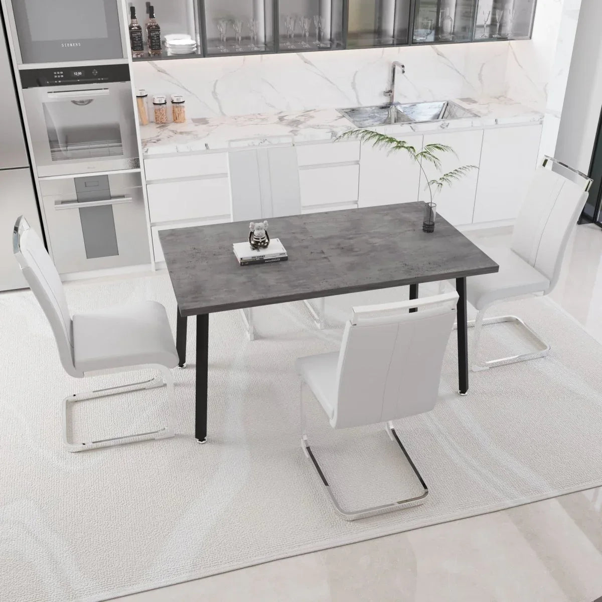 Expandable Modern Square Dining Table Set With Four Chairs - Omega Lifestyles