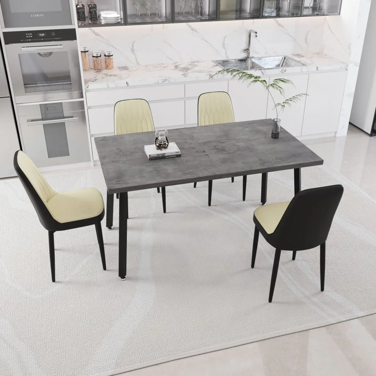 Expandable Rectangular Dining Table With Four PU Chairs - Omega Lifestyles