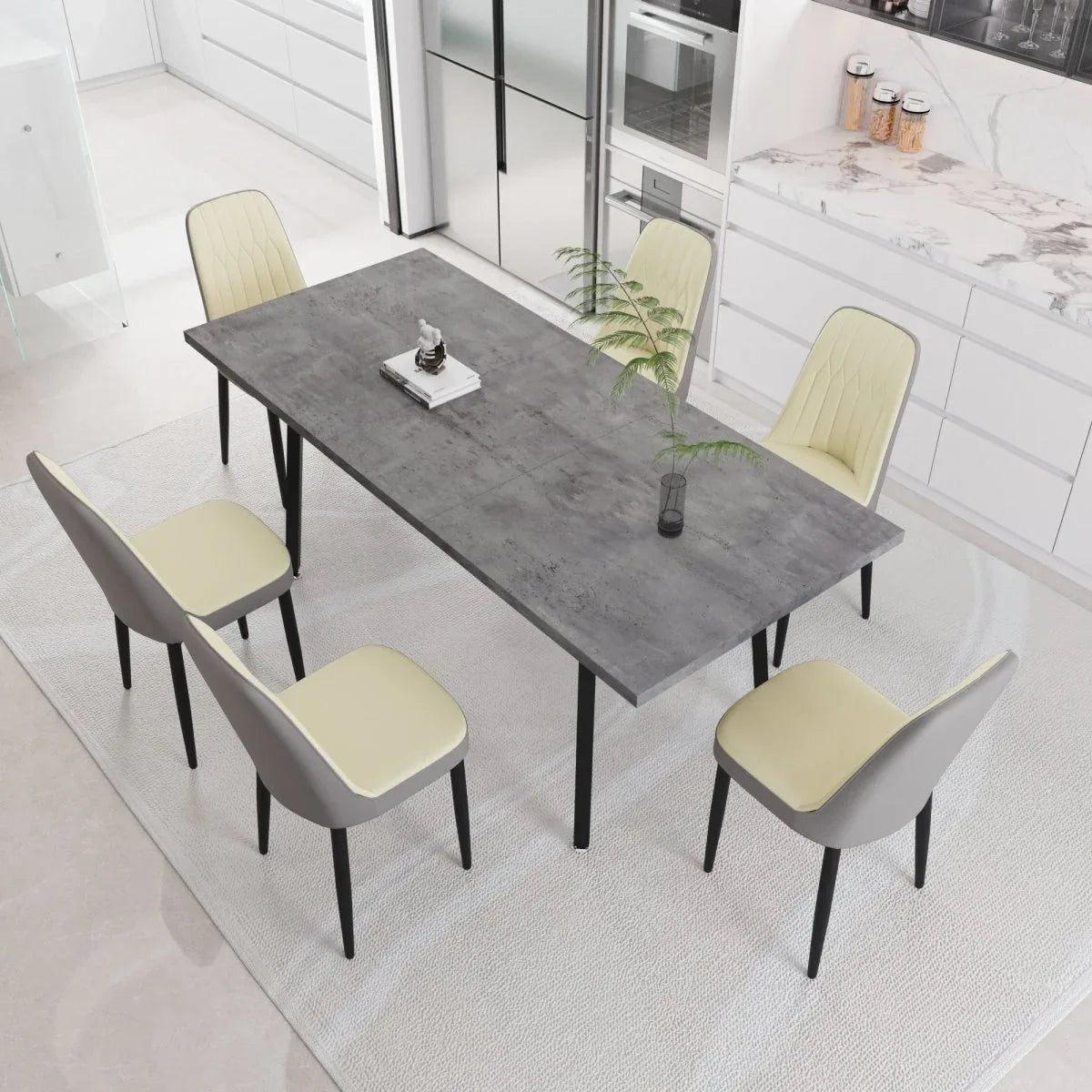 Expandable Rectangular MDF Dining Table With 6 PU Chairs - Omega Lifestyles