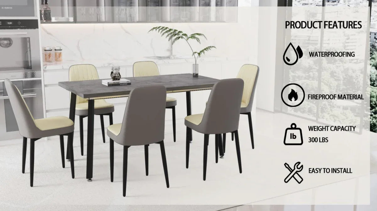 Expandable Rectangular MDF Dining Table With 6 PU Chairs - Omega Lifestyles