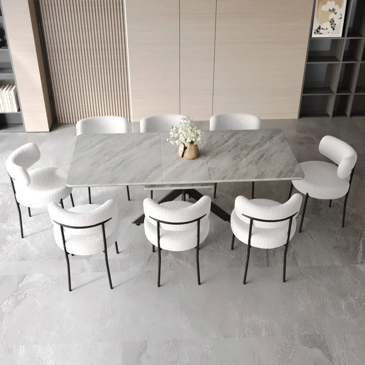 Extendable MDF Dining Table With 8 Upholstered Chairs - Omega Lifestyles